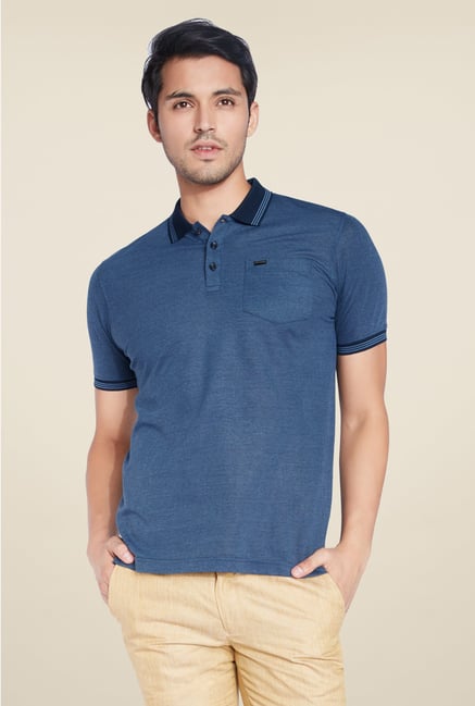 Park Avenue Dark Blue Solid Polo T Shirt Park Avenue Dark Blue Solid Polo T Shirt