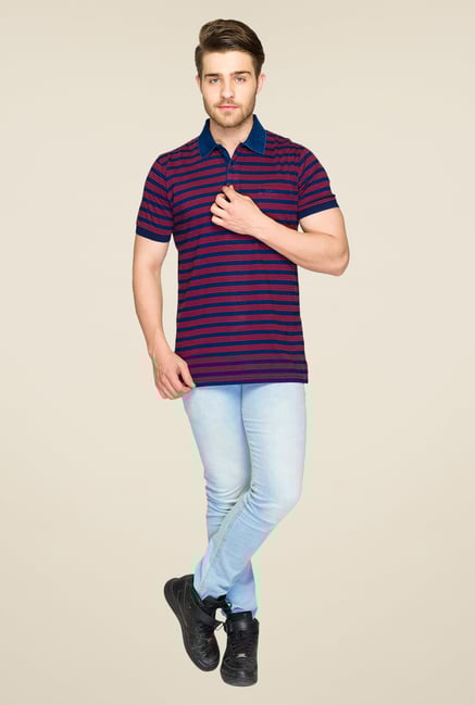 ColorPlus Red & Blue Striped Polo T Shirt ColorPlus Red & Blue Striped Polo T Shirt