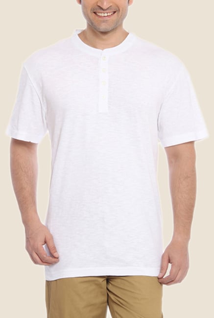 ColorPlus White Solid Henley Neck T Shirt ColorPlus White Solid Henley Neck T Shirt