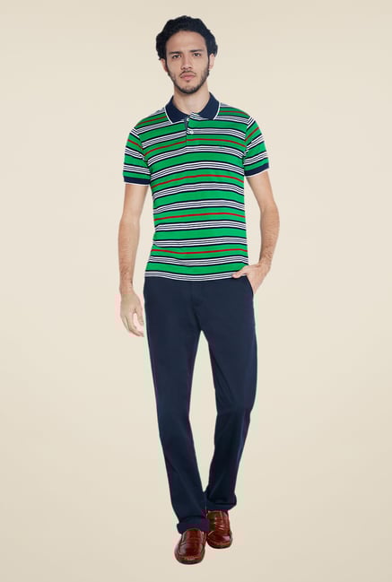 ColorPlus Green Striped Polo T Shirt ColorPlus Green Striped Polo T Shirt