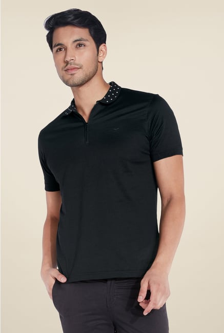 Park Avenue Black Solid Polo T Shirt Park Avenue Black Solid Polo T Shirt