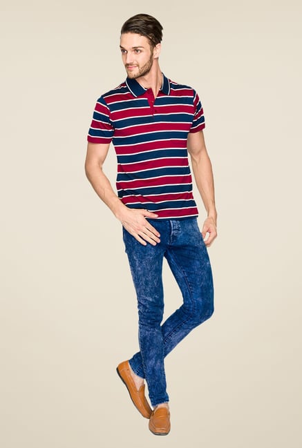 Raymond Maroon & Navy Striped Polo T Shirt Raymond Maroon & Navy Striped Polo T Shirt