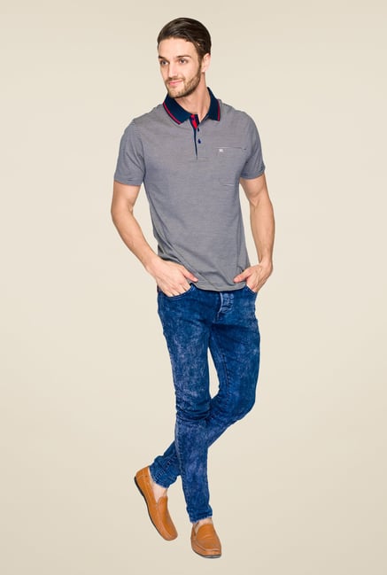 Raymond Dark Blue Striped Polo T Shirt Raymond Dark Blue Striped Polo T Shirt