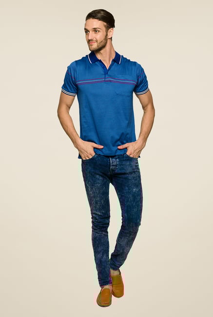Raymond Blue Striped Polo T Shirt Raymond Blue Striped Polo T Shirt