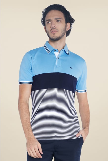 Park Avenue Blue & Navy Striped Polo T Shirt Park Avenue Blue & Navy Striped Polo T Shirt