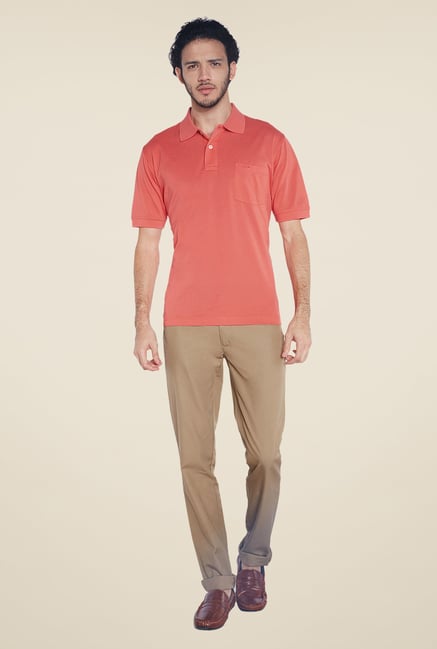 ColorPlus Peach Solid Polo T Shirt ColorPlus Peach Solid Polo T Shirt