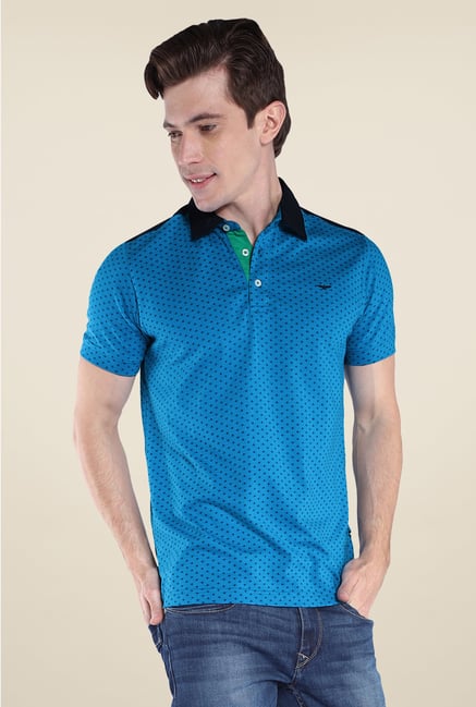Park Avenue Blue Printed Polo T Shirt Park Avenue Blue Printed Polo T Shirt