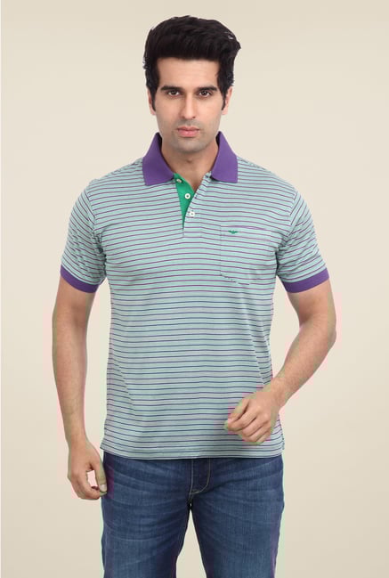Park Avenue Purple & Green Striped Polo T Shirt Park Avenue Purple & Green Striped Polo T Shirt