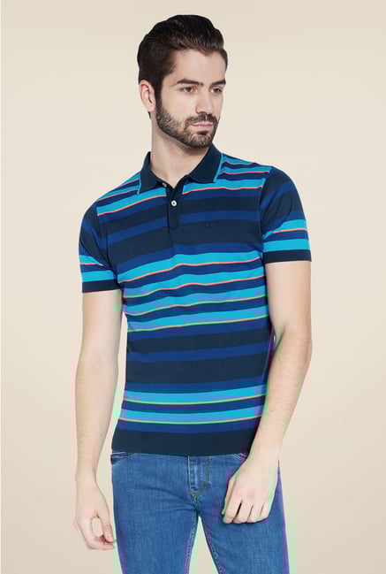 Park Avenue Dark Blue Striped Polo T Shirt Park Avenue Dark Blue Striped Polo T Shirt