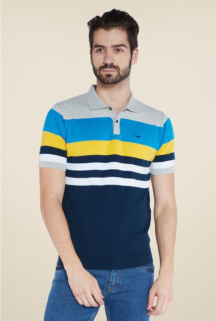Park Avenue Blue Striped Polo T Shirt Park Avenue Blue Striped Polo T Shirt