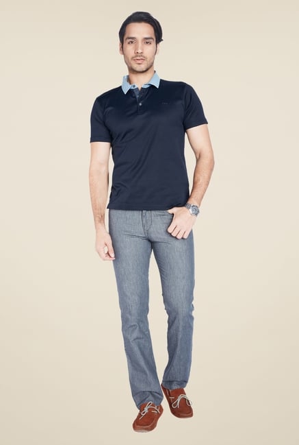 ColorPlus Navy Solid Polo T Shirt ColorPlus Navy Solid Polo T Shirt