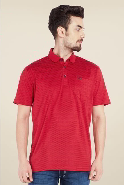 Park Avenue Red Printed Polo T Shirt Park Avenue Red Printed Polo T Shirt