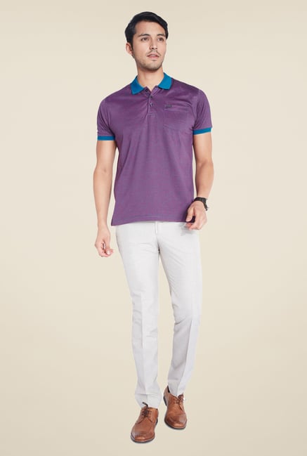 Park Avenue Purple Textured Polo T Shirt Park Avenue Purple Textured Polo T Shirt