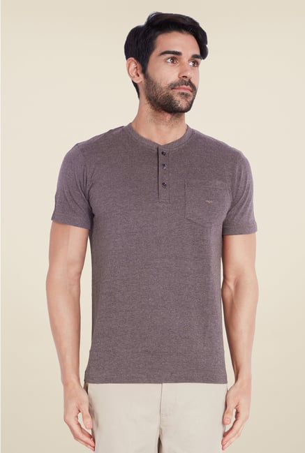 Park Avenue Brown Solid Henley Neck T Shirt Park Avenue Brown Solid Henley Neck T Shirt