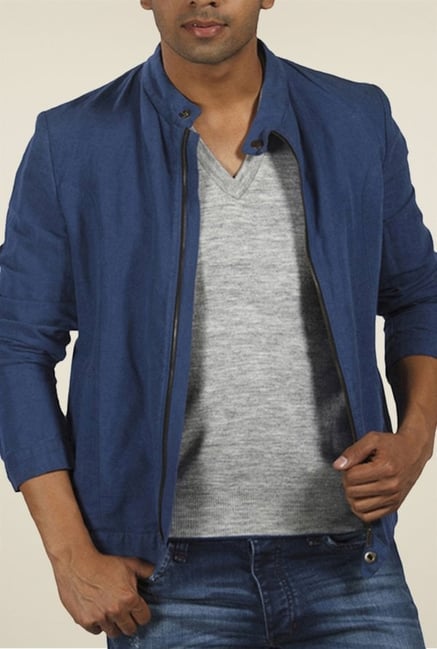 Park Avenue Blue Solid Jacket Park Avenue Blue Solid Jacket