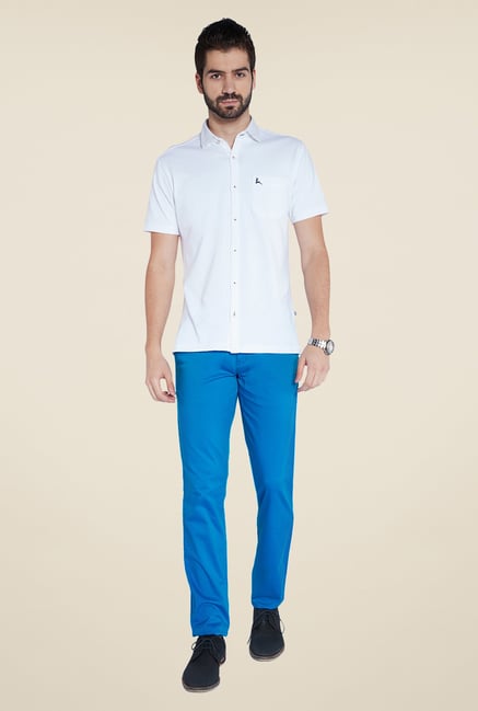 Parx Blue Solid Chinos Parx Blue Solid Chinos