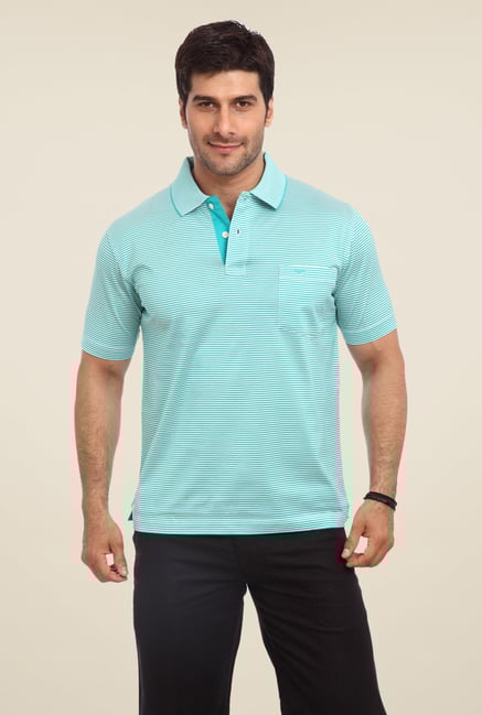 ColorPlus Sky Blue Striped Polo T Shirt ColorPlus Sky Blue Striped Polo T Shirt