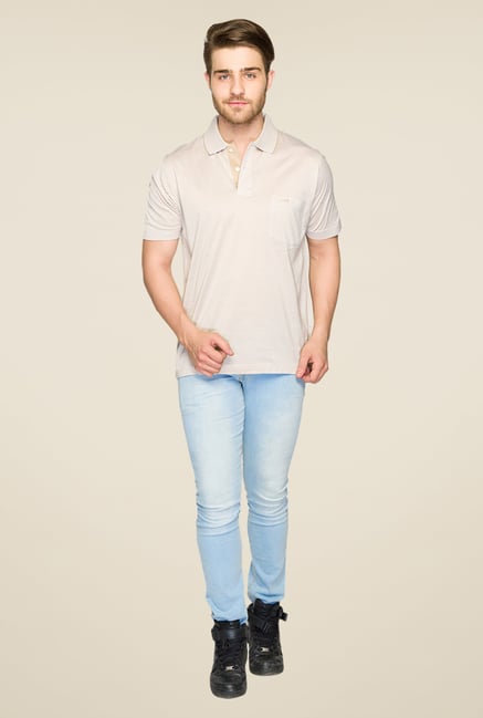 ColorPlus Beige Striped Polo T Shirt ColorPlus Beige Striped Polo T Shirt