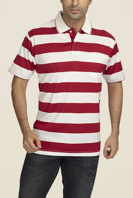 ColorPlus Red & White Striped Polo T Shirt ColorPlus Red & White Striped Polo T Shirt