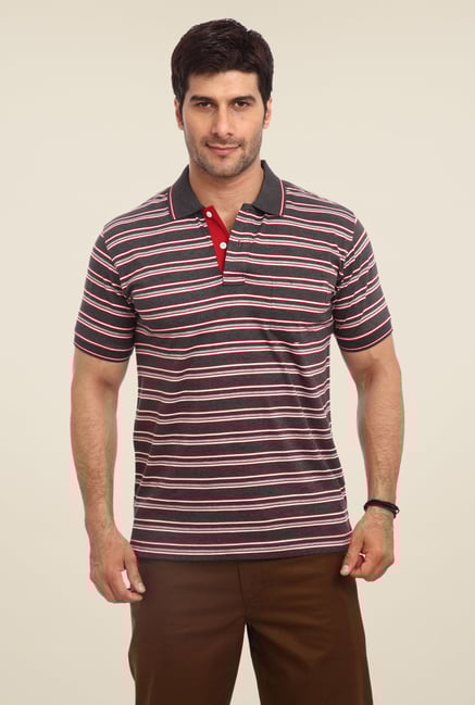 ColorPlus Grey Striped Polo T Shirt ColorPlus Grey Striped Polo T Shirt