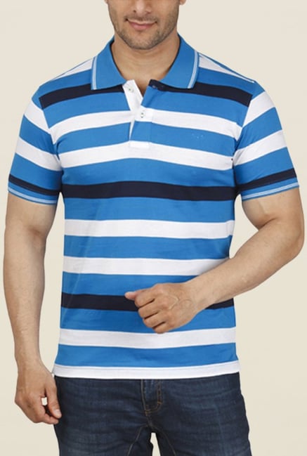 ColorPlus Blue & White Striped Polo T Shirt ColorPlus Blue & White Striped Polo T Shirt