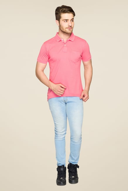 ColorPlus Pink Solid Polo T Shirt ColorPlus Pink Solid Polo T Shirt