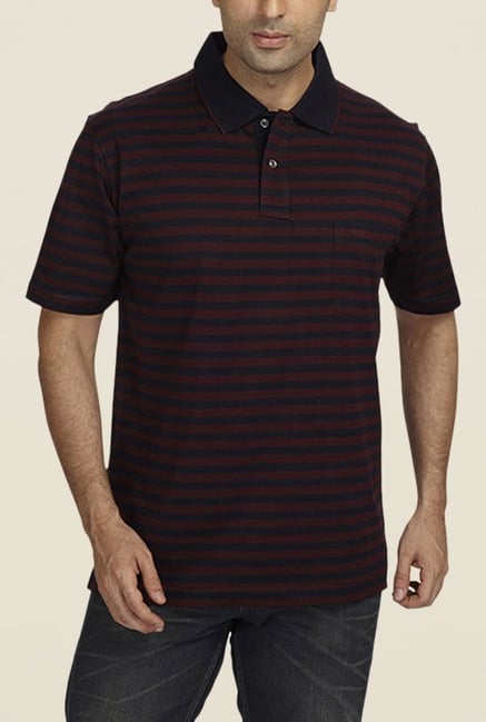 ColorPlus Black & Maroon Striped Polo T Shirt ColorPlus Black & Maroon Striped Polo T Shirt