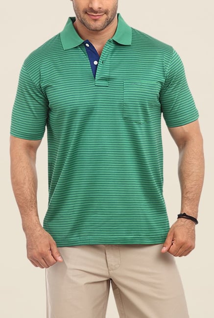 ColorPlus Green Striped Polo T Shirt ColorPlus Green Striped Polo T Shirt