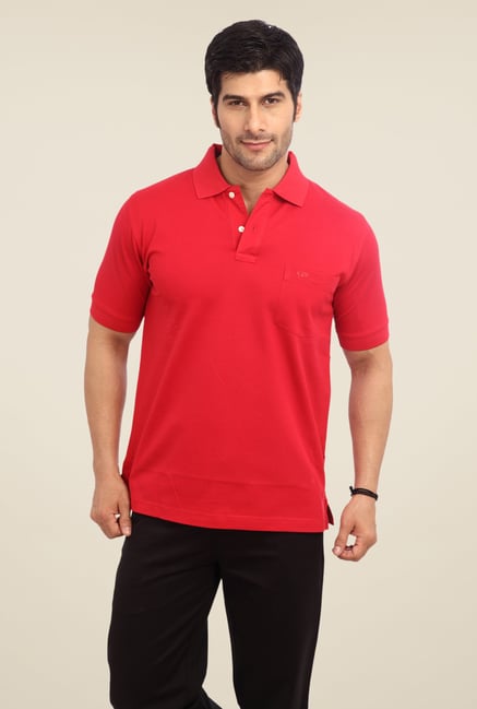 ColorPlus Red Solid Polo T Shirt ColorPlus Red Solid Polo T Shirt