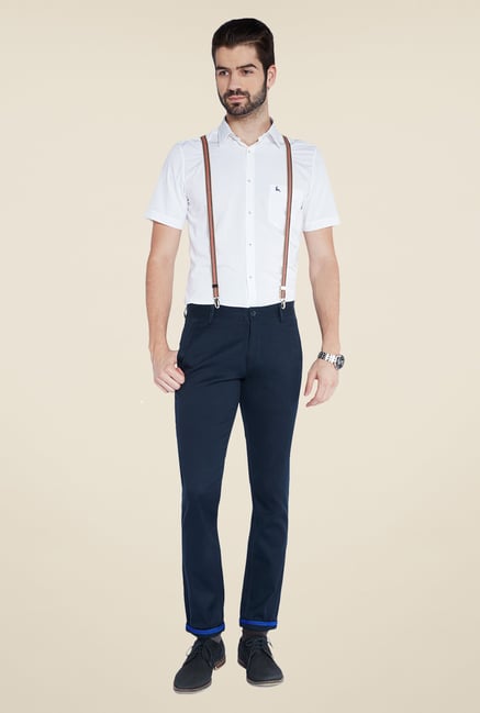 Parx Dark Blue Solid Chinos Parx Dark Blue Solid Chinos