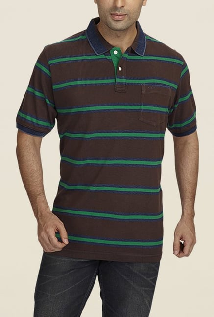 ColorPlus Brown Striped Polo T Shirt ColorPlus Brown Striped Polo T Shirt