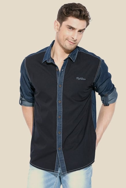Mufti Blue & Black Solid Shirt Mufti Blue & Black Solid Shirt