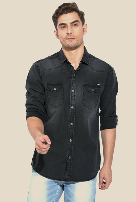 Mufti Black Solid Cotton Shirt Mufti Black Solid Cotton Shirt