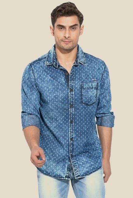 Mufti Blue Printed Cotton Shirt Mufti Blue Printed Cotton Shirt