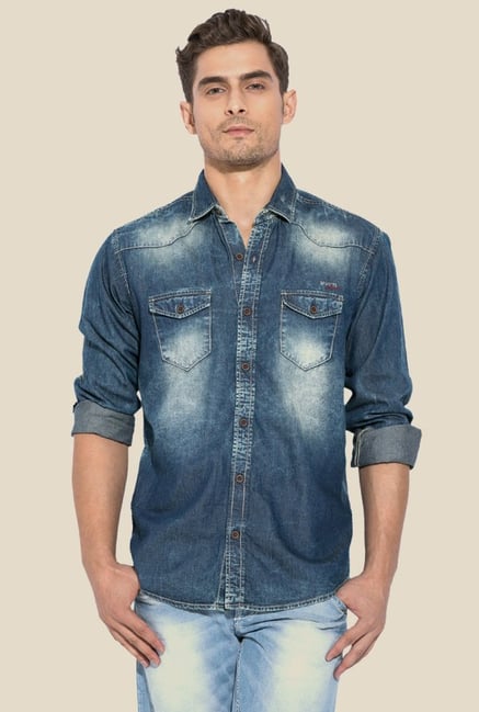 Mufti Blue Solid Cotton Shirt Mufti Blue Solid Cotton Shirt