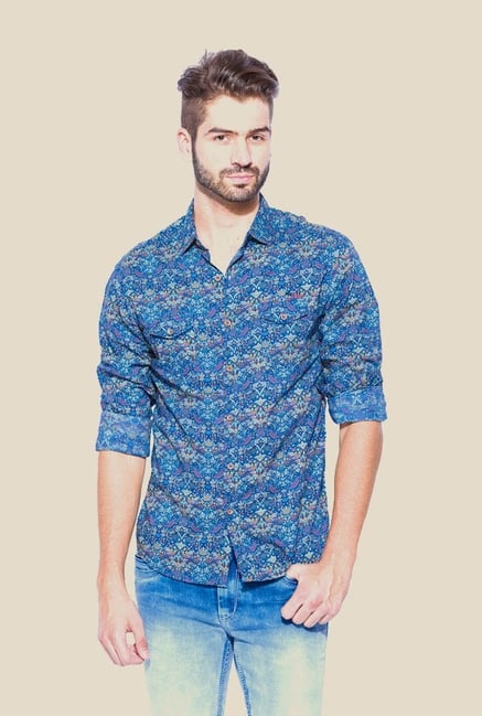 Mufti Blue Printed Full Sleeve Shirt Mufti Blue Printed Full Sleeve Shirt