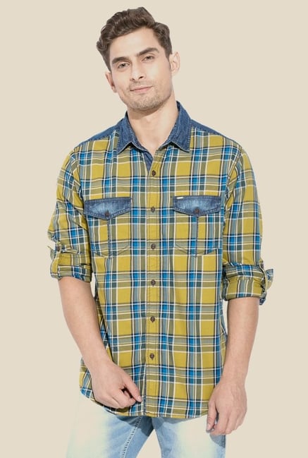 Mufti Mustard & Blue Checked Shirt Mufti Mustard & Blue Checked Shirt