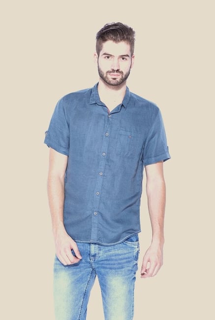 Mufti Blue Solid Slim Fit Shirt Mufti Blue Solid Slim Fit Shirt