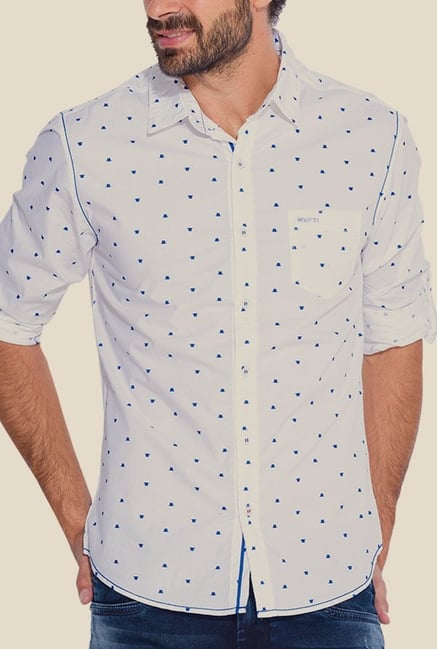 Mufti White & Blue Printed Shirt Mufti White & Blue Printed Shirt