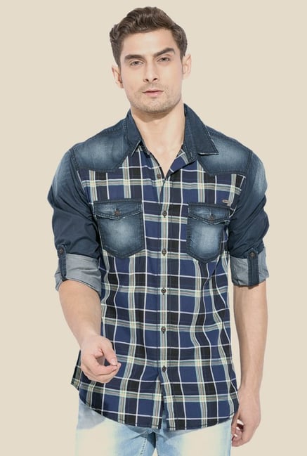 Mufti Navy & Black Checked Shirt Mufti Navy & Black Checked Shirt