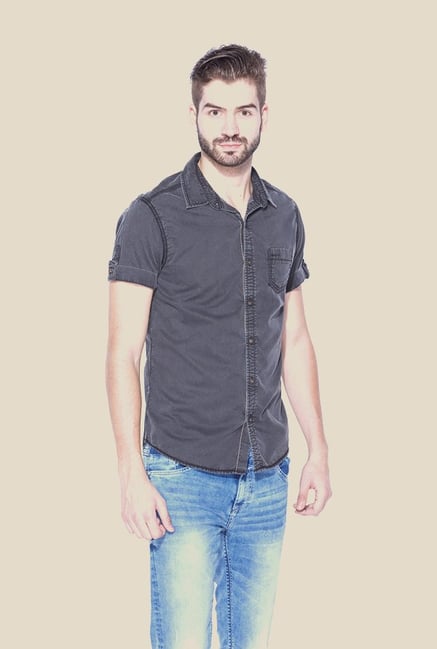 Mufti Grey Solid Short Sleeve Shirt Mufti Grey Solid Short Sleeve Shirt