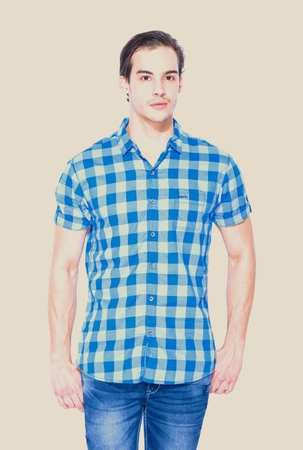 Mufti Blue Checked Half Sleeve Shirt Mufti Blue Checked Half Sleeve Shirt
