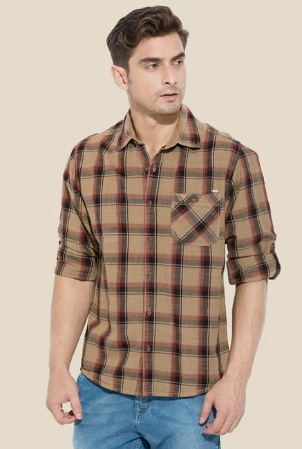 Mufti Brown Checked Short Sleeve Shirt Mufti Brown Checked Short Sleeve Shirt
