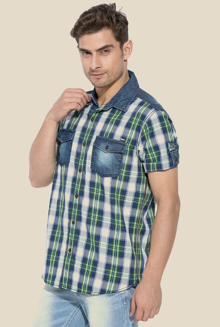 Mufti Green & Blue Checked Shirt Mufti Green & Blue Checked Shirt