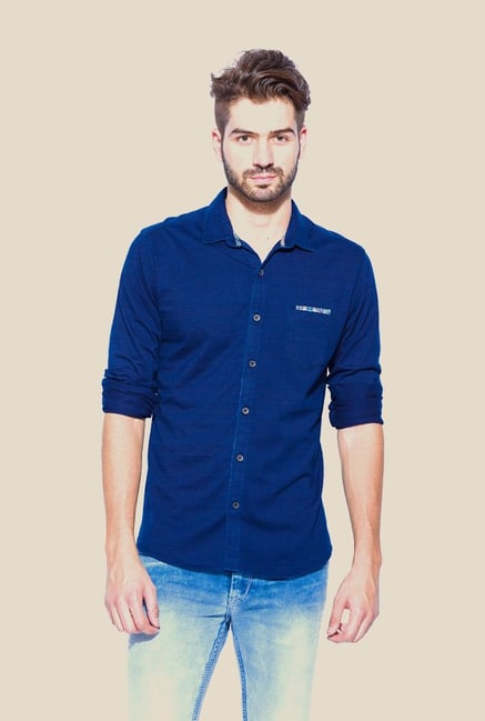 Mufti Dark Blue Solid Shirt Mufti Dark Blue Solid Shirt
