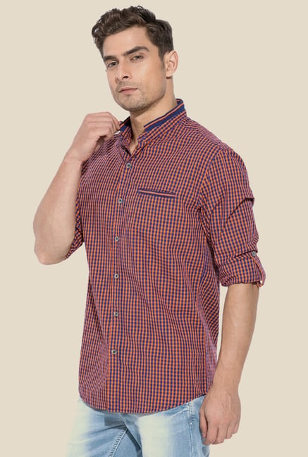 Mufti Orange & Blue Checked Shirt Mufti Orange & Blue Checked Shirt
