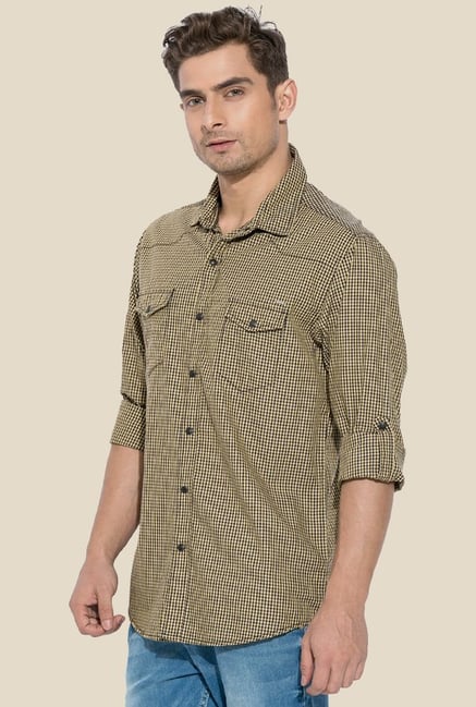 Mufti Khaki Micro Checked Shirt Mufti Khaki Micro Checked Shirt