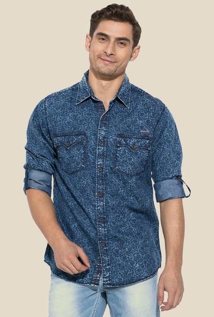 Mufti Blue Printed Cotton Shirt Mufti Blue Printed Cotton Shirt