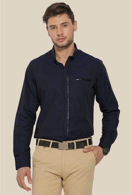 Mufti Navy Blue Solid Shirt Mufti Navy Blue Solid Shirt