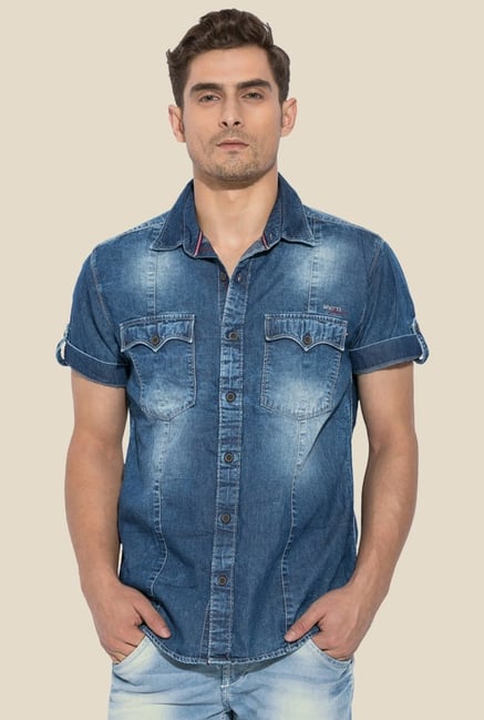 Mufti Blue Solid Half Sleeves Shirt Mufti Blue Solid Half Sleeves Shirt